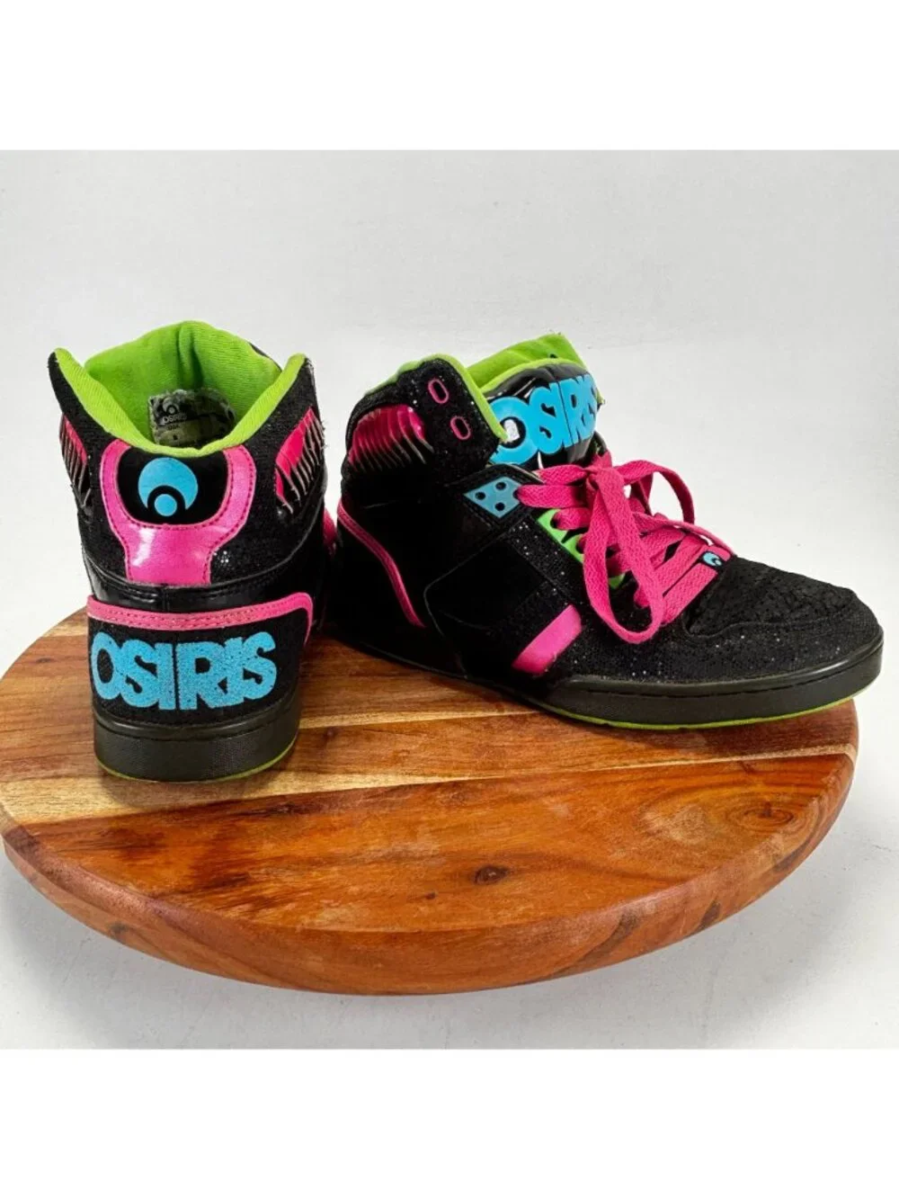 Osiris NYC 83 Womens Size 9 High-Top Sneakers Vintage Black Pink Green Shoes